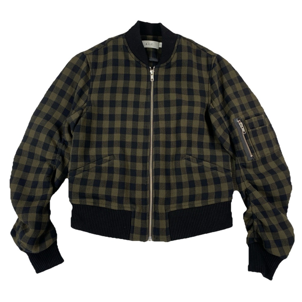 A.L.C. Women's Andrew Wool Bomber Jacket Green Plaid Size 0
